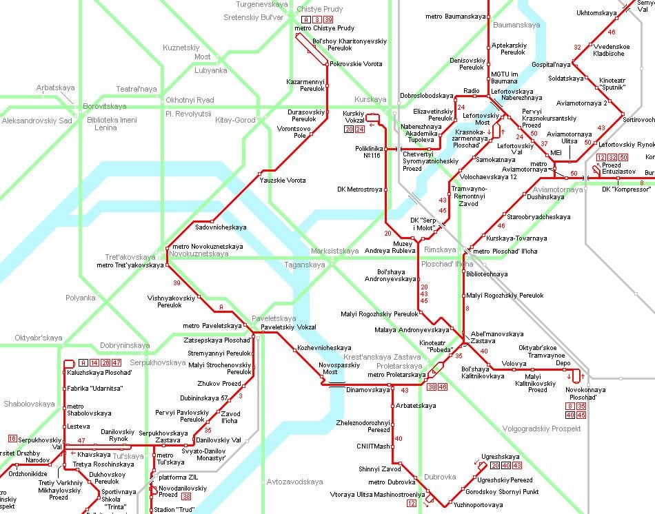 karta Moskva tramvaj