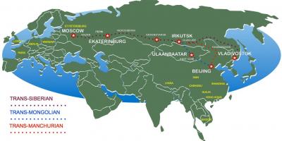 Peking i Moskva vlak rute na karti